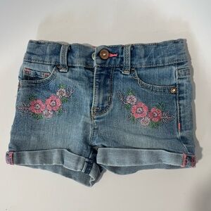 Jordache Jean Shorts Embroidered Flowers Pink Denim Cuff Toddler Size 2T Cottage